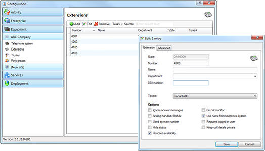 Extension configuration